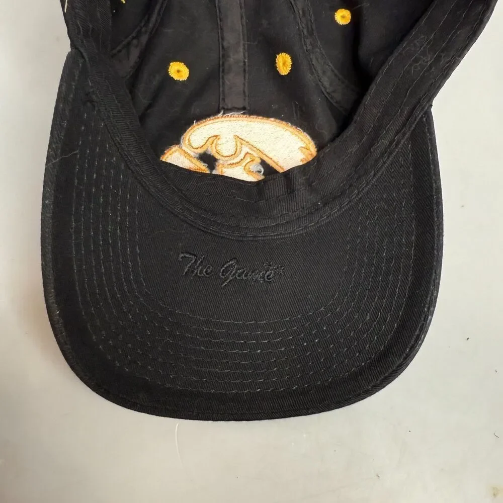 Iowa Hawkeyes Hat Cap Black Gold Strap-Back One Size 100% Cotton by The Game EUC